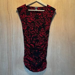 Kenneth Cole Reaction Dark Floral Black & Red Cap Sleeve Thin Ruched Sweater XS